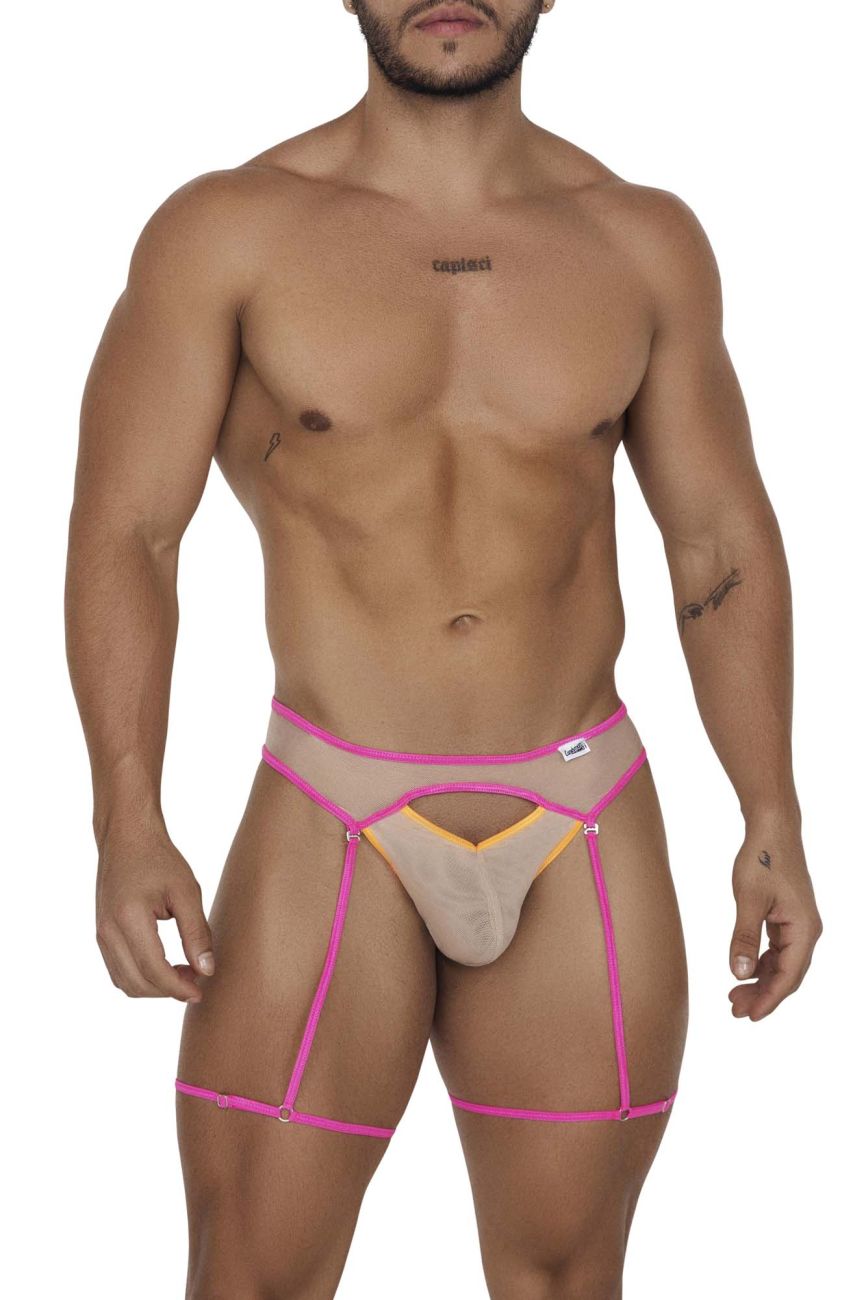 CandyMan Garter Jock Two Piece Set - Beige-Neon
