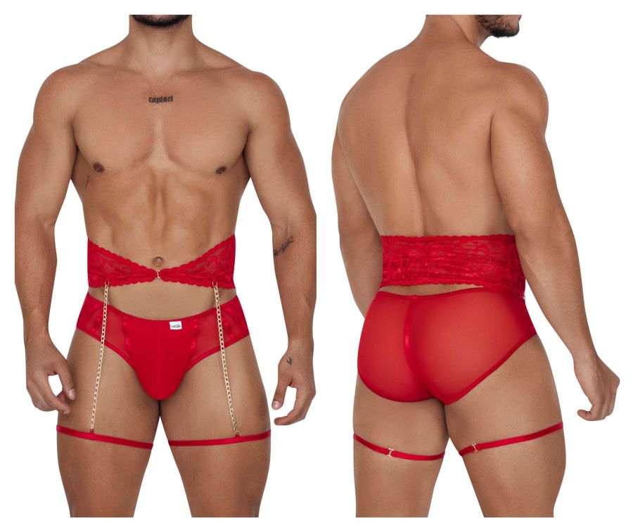 CandyMan Garter Briefs Two Piece Set - Red