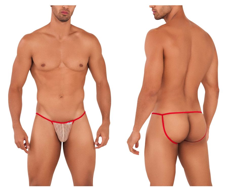 CandyMan Micro Lace Jockstrap - Beige-Red