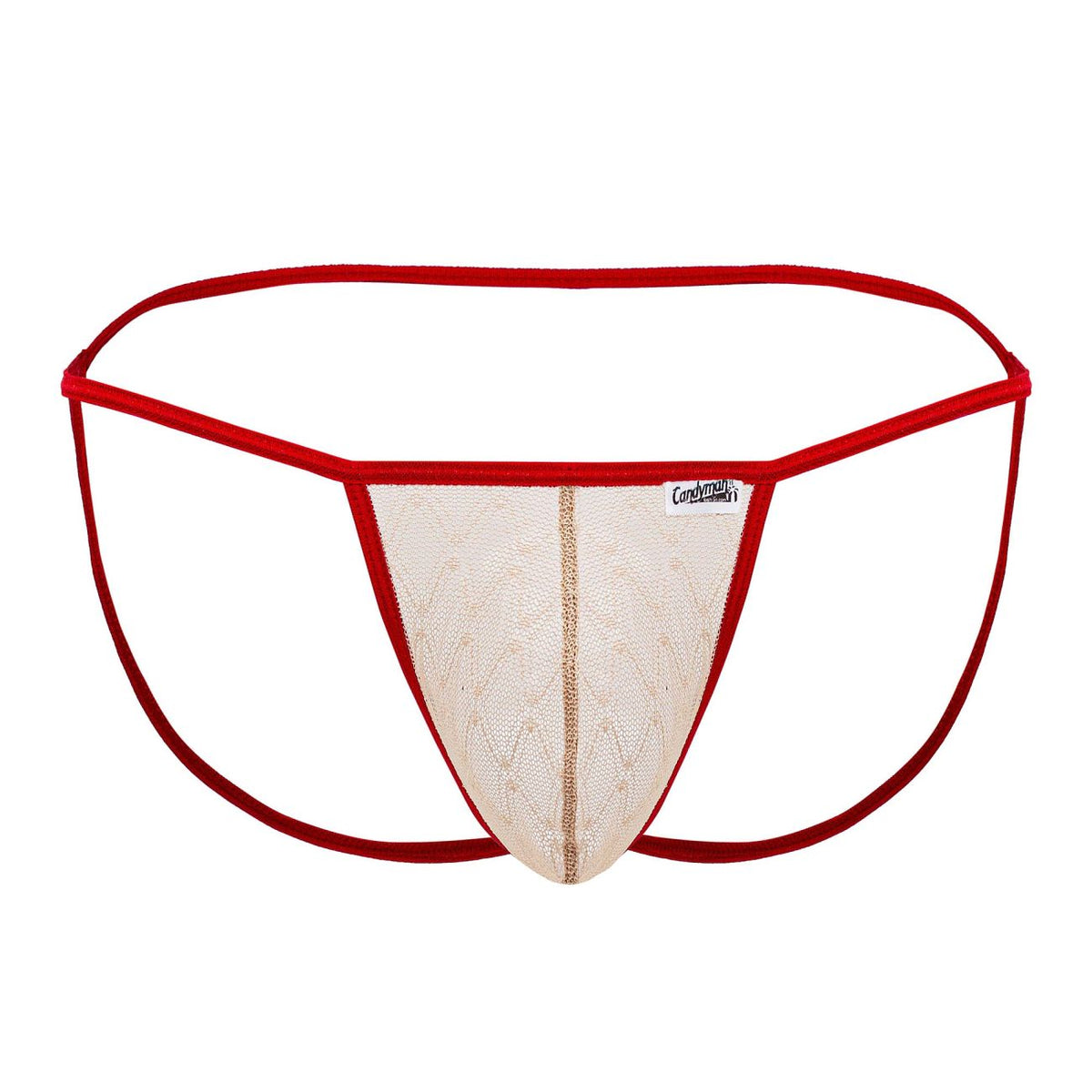 CandyMan Micro Lace Jockstrap - Beige-Red