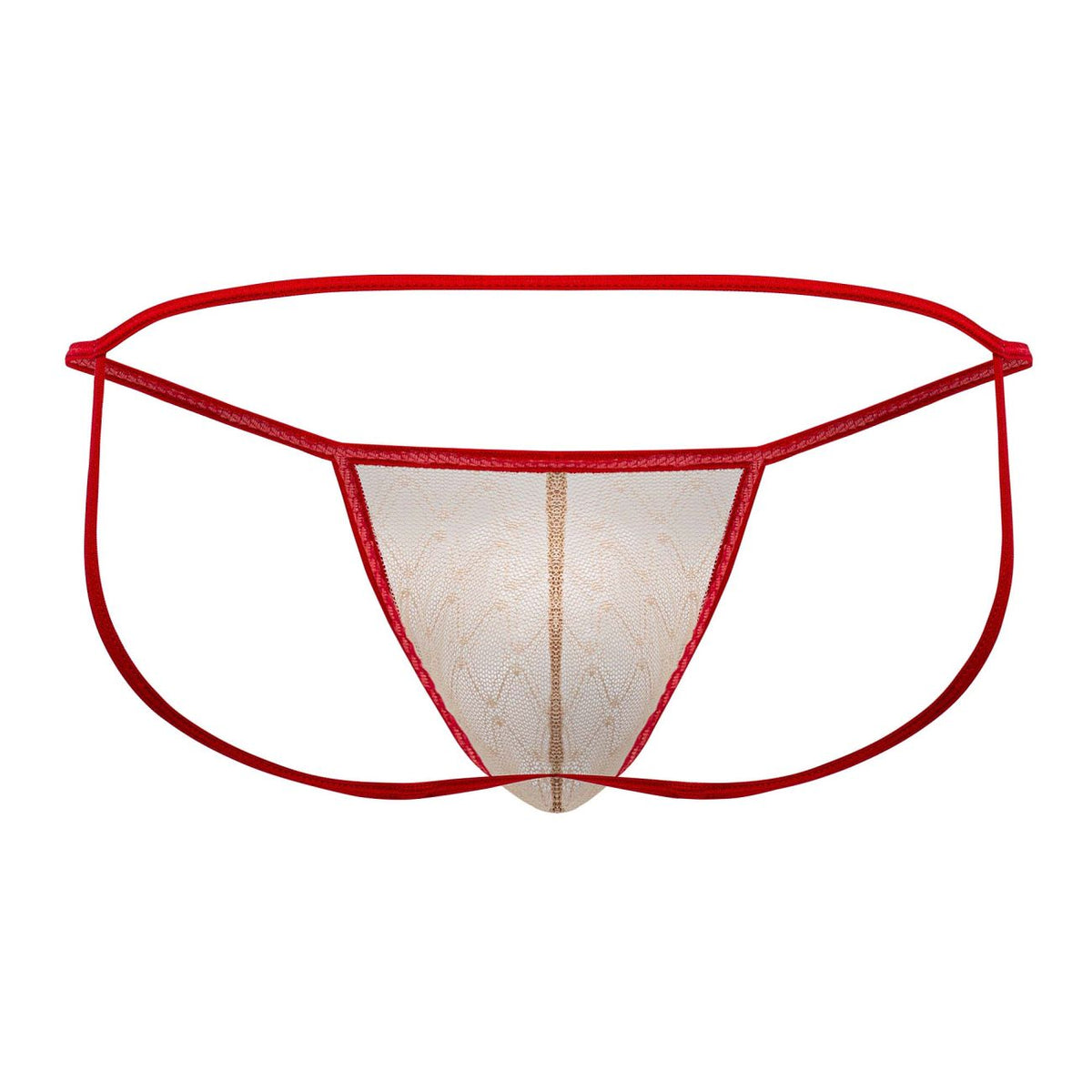 CandyMan Micro Lace Jockstrap - Beige-Red