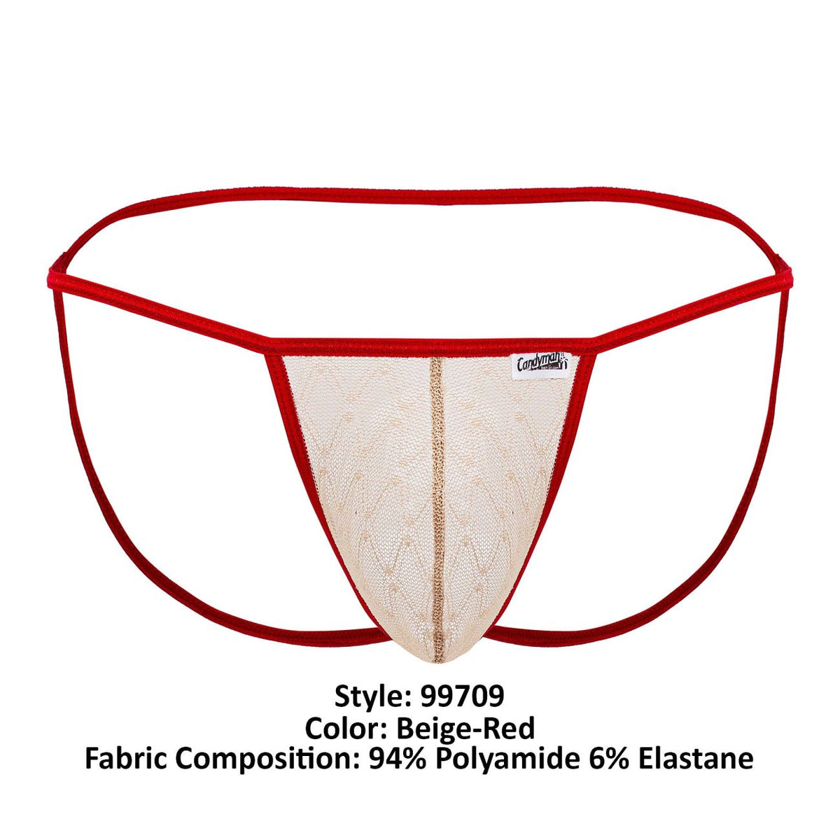 CandyMan Micro Lace Jockstrap - Beige-Red