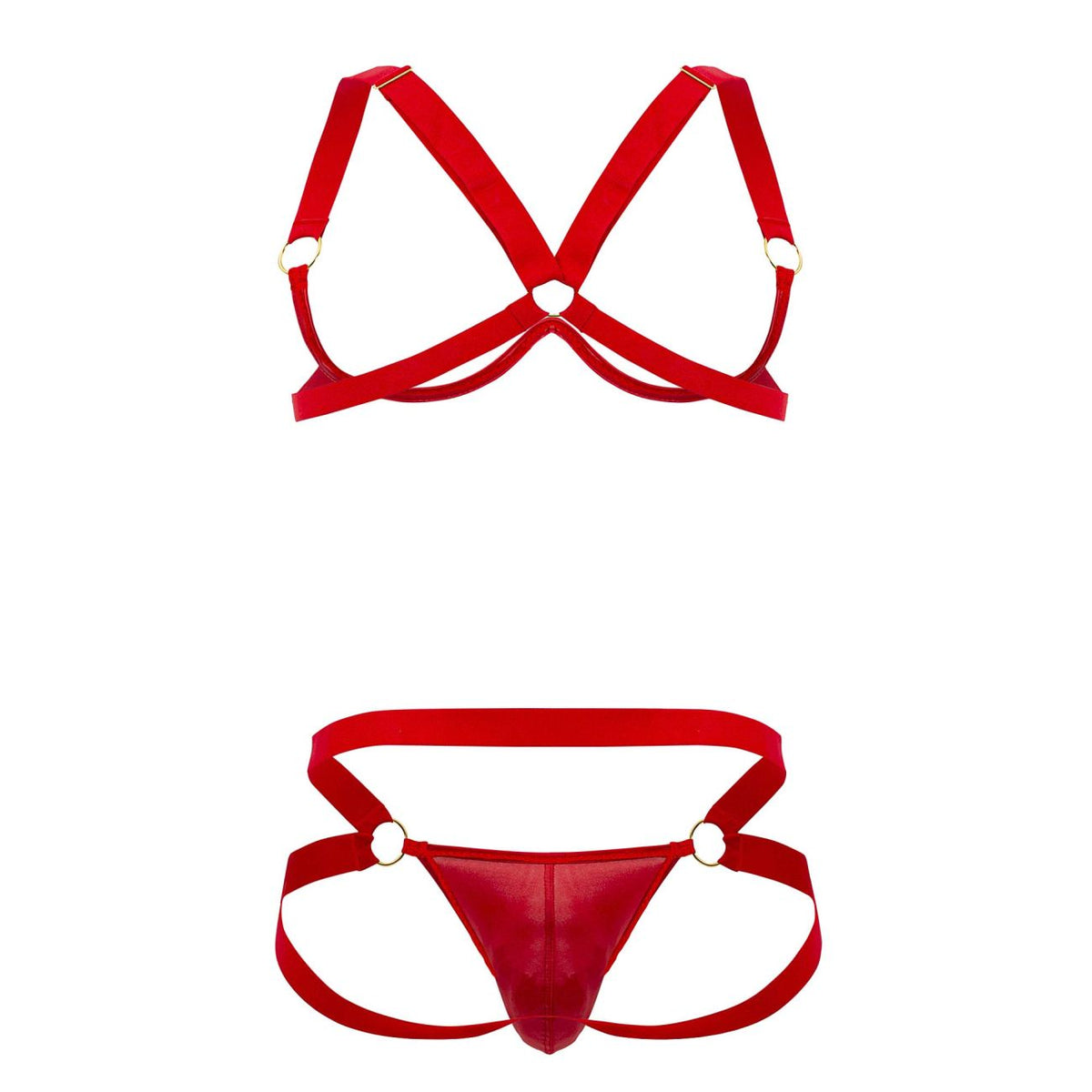 CandyMan Harness-Bra Two Piece Set - Red