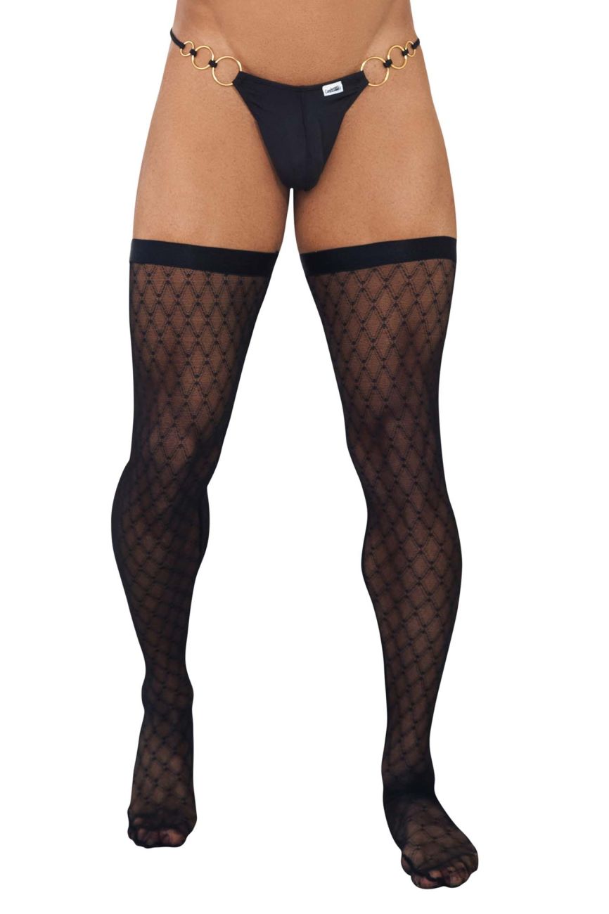 CandyMan Transparent Mesh Thigh Highs - Black