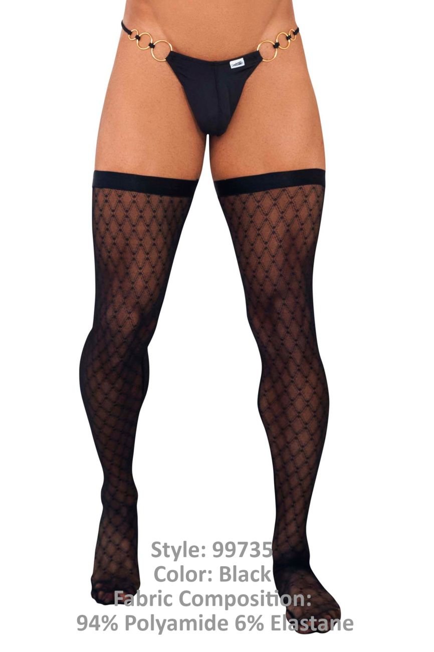 CandyMan Transparent Mesh Thigh Highs - Black