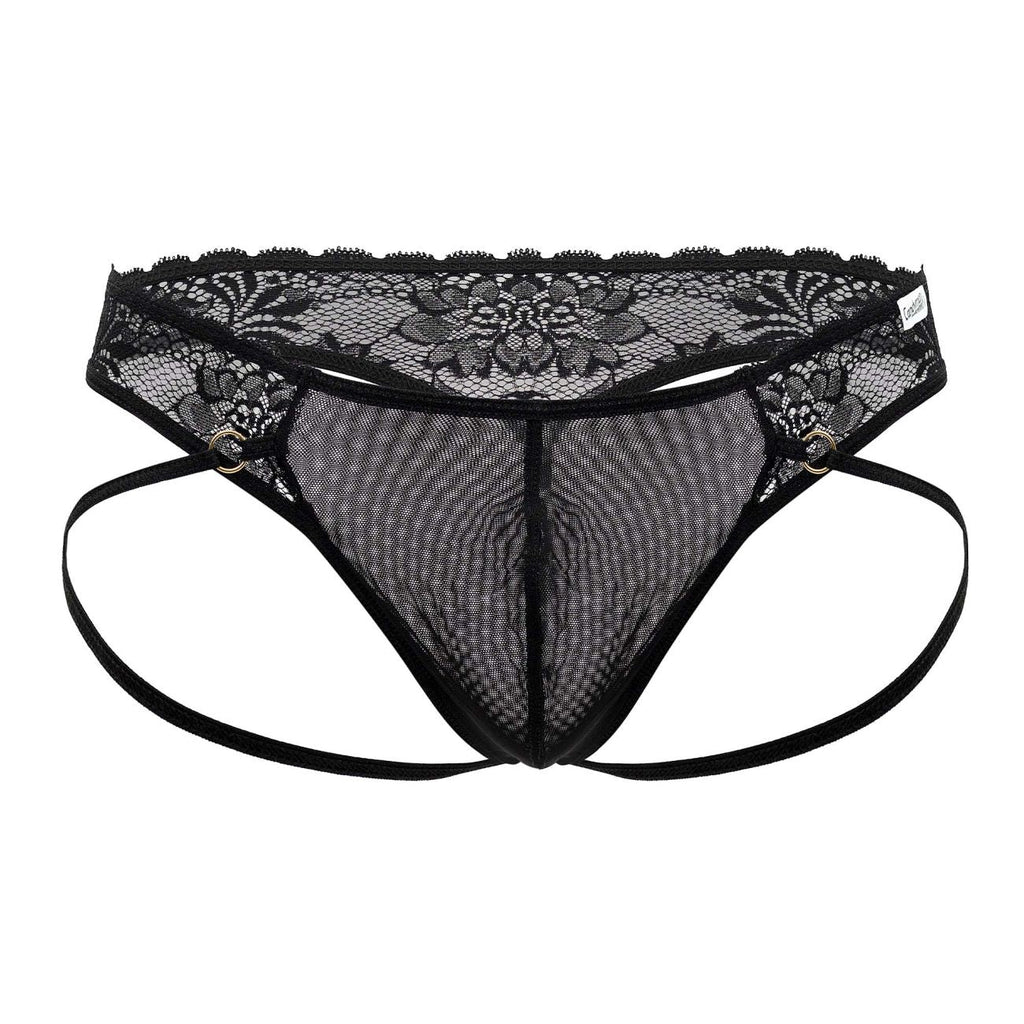 CandyMan Open Back Lace Thongs - Black