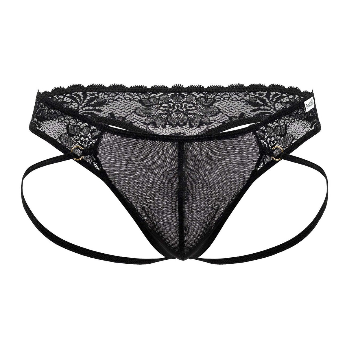 CandyMan Open Back Lace Thongs - Black