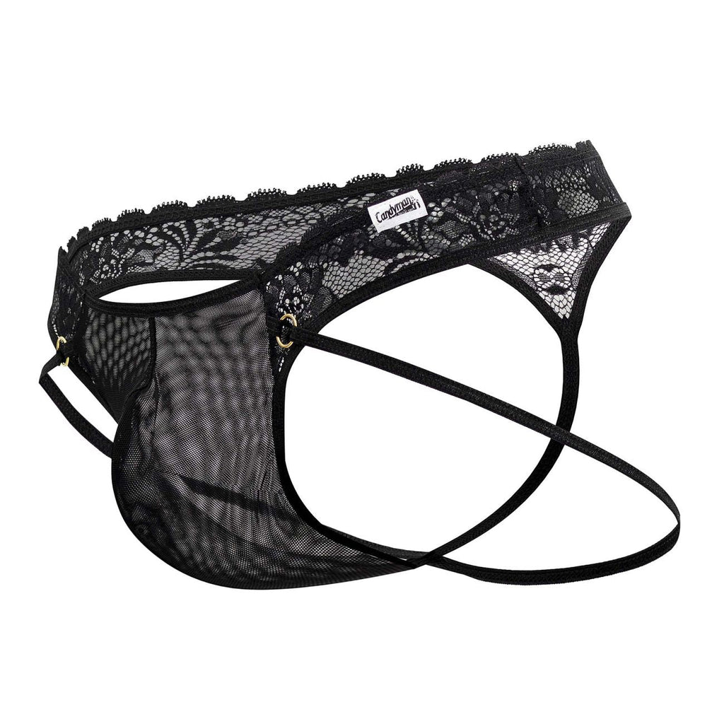 CandyMan Open Back Lace Thongs - Black