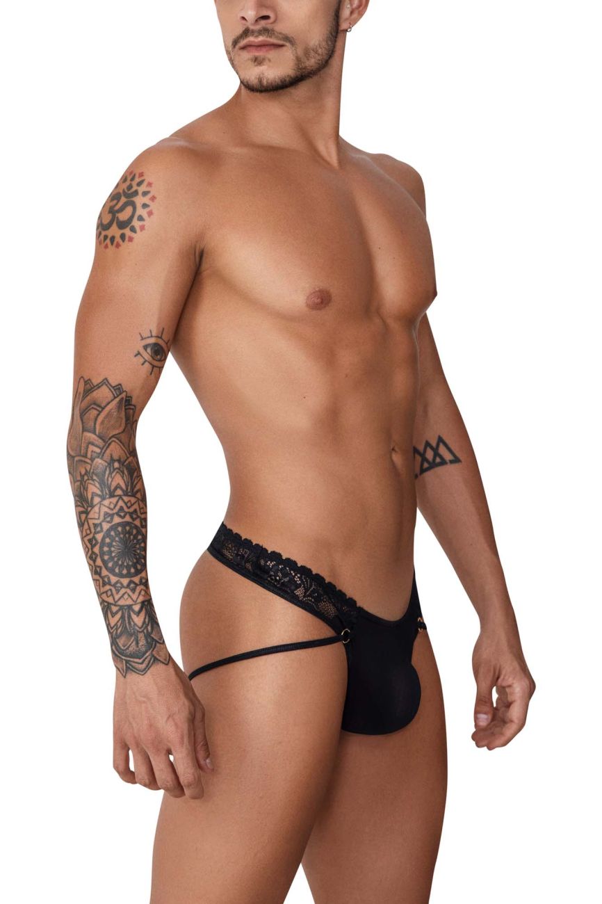 CandyMan Open Back Lace Thongs - Black
