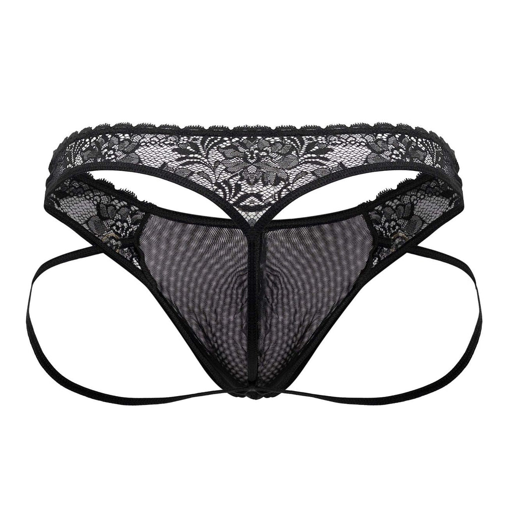 CandyMan Open Back Lace Thongs - Black
