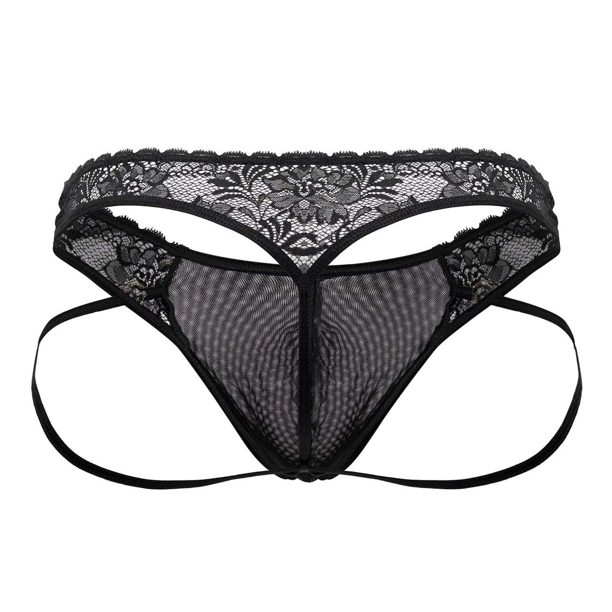 CandyMan Open Back Lace Thongs - Black