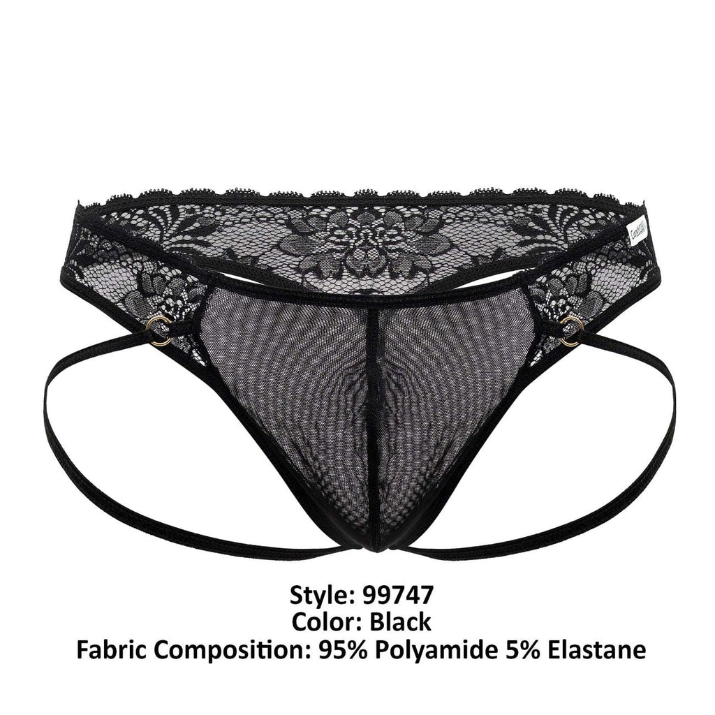 CandyMan Open Back Lace Thongs - Black