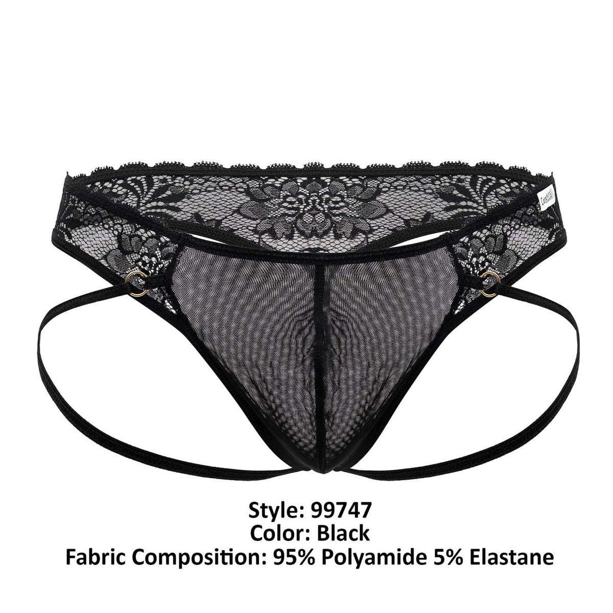 CandyMan Open Back Lace Thongs - Black