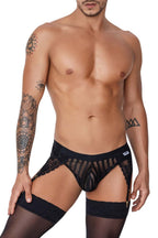 CandyMan Lace Garter G-String - Black