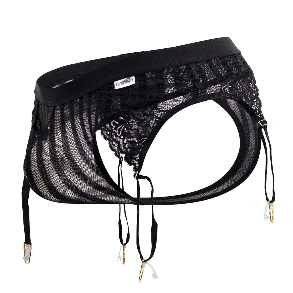 CandyMan Lace Garter G-String - Black