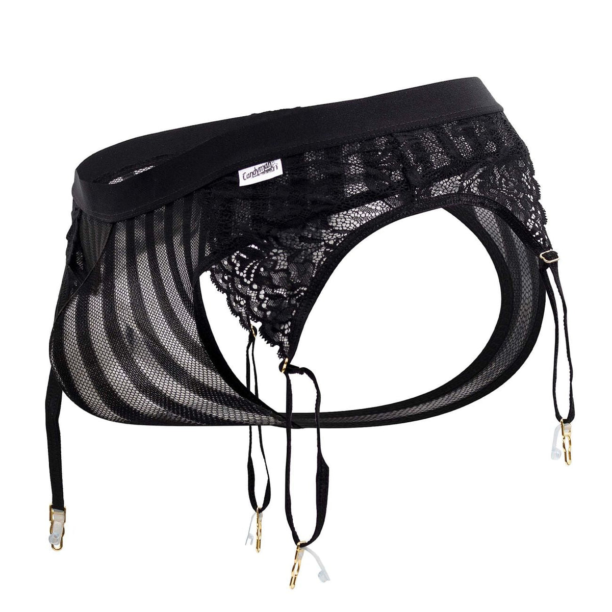 CandyMan Lace Garter G-String - Black