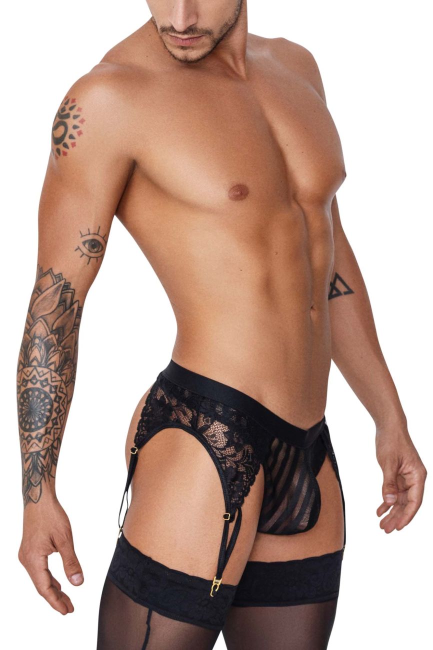 CandyMan Lace Garter G-String - Black