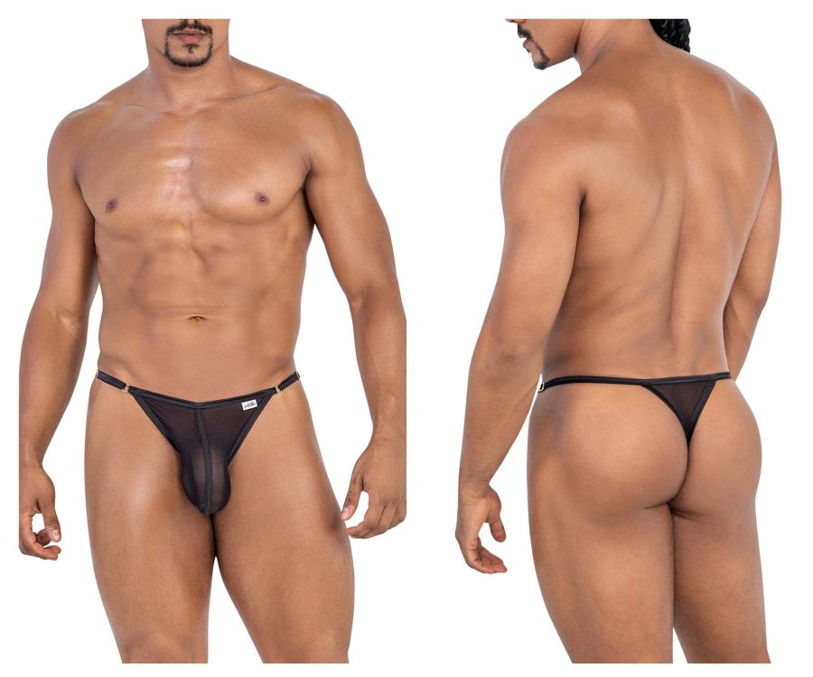 CandyMan Adjustable Strap Mesh Thongs - Black