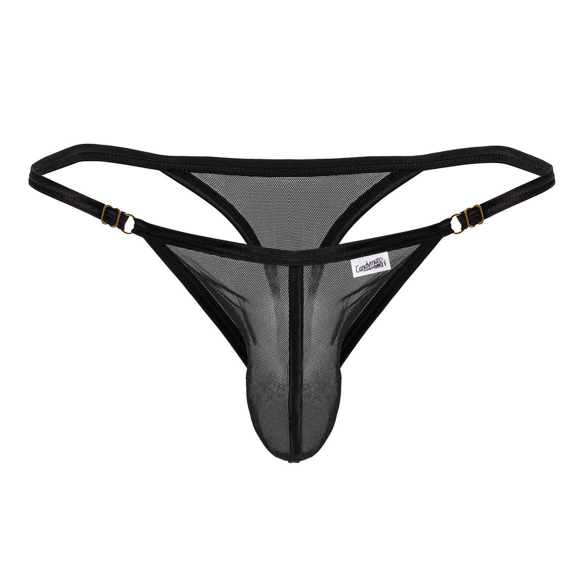 CandyMan Adjustable Strap Mesh Thongs - Black