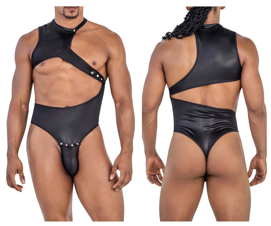 CandyMan Snap Button One Shoulder Bodysuit - Black