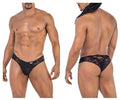 CandyMan Lace-Up Back Lace Thongs - Black