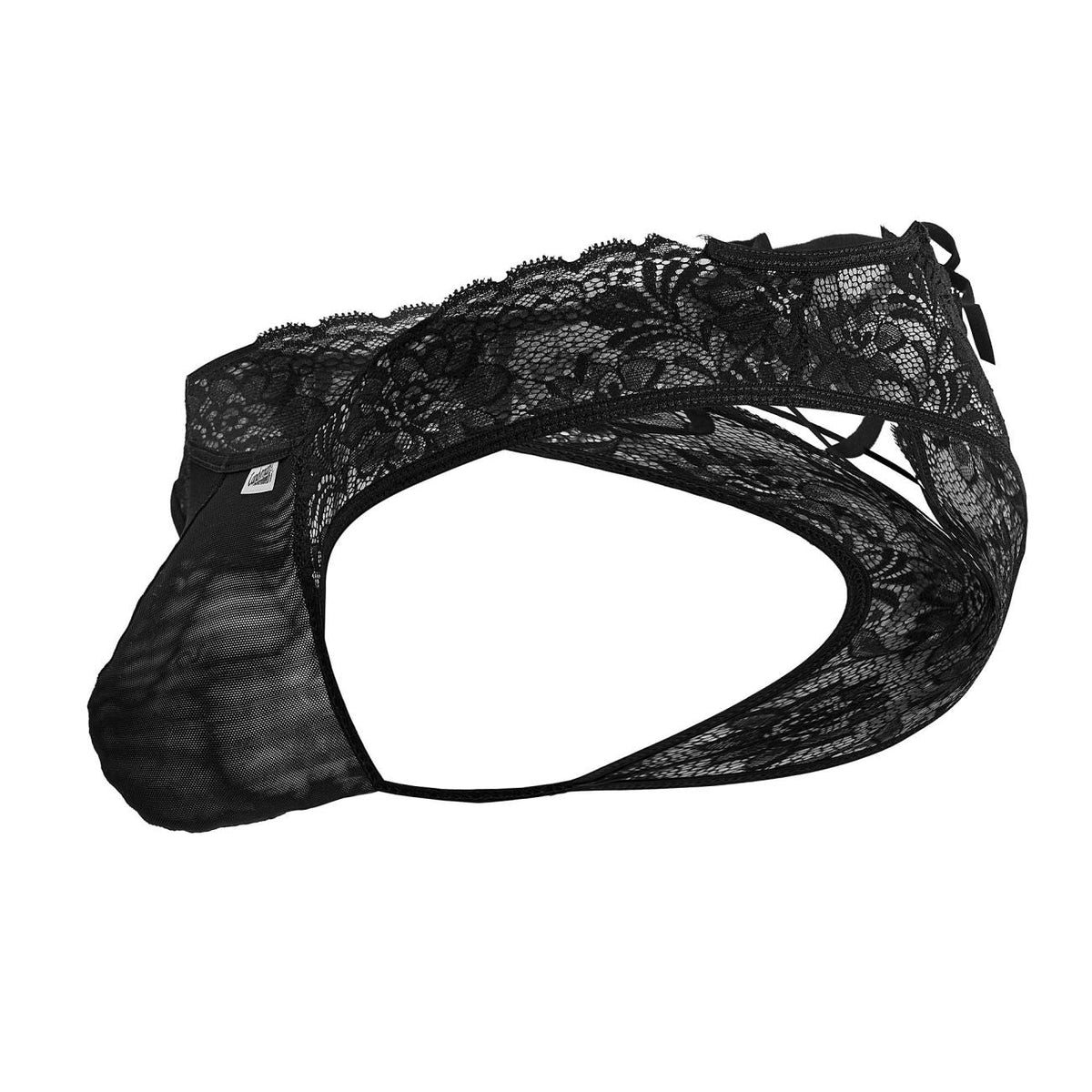CandyMan Lace-Up Back Lace Thongs - Black