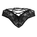 CandyMan Lace-Up Back Lace Thongs - Black