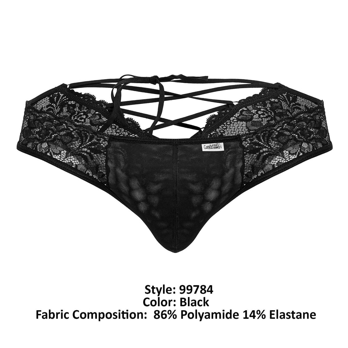 CandyMan Lace-Up Back Lace Thongs - Black