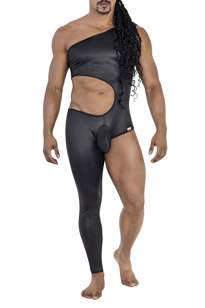 CandyMan Asymmetrical One Shoulder One Leg Bodysuit - Black