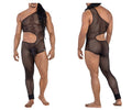 CandyMan Sheer Mesh One Shoulder One Leg Bodysuit - Black