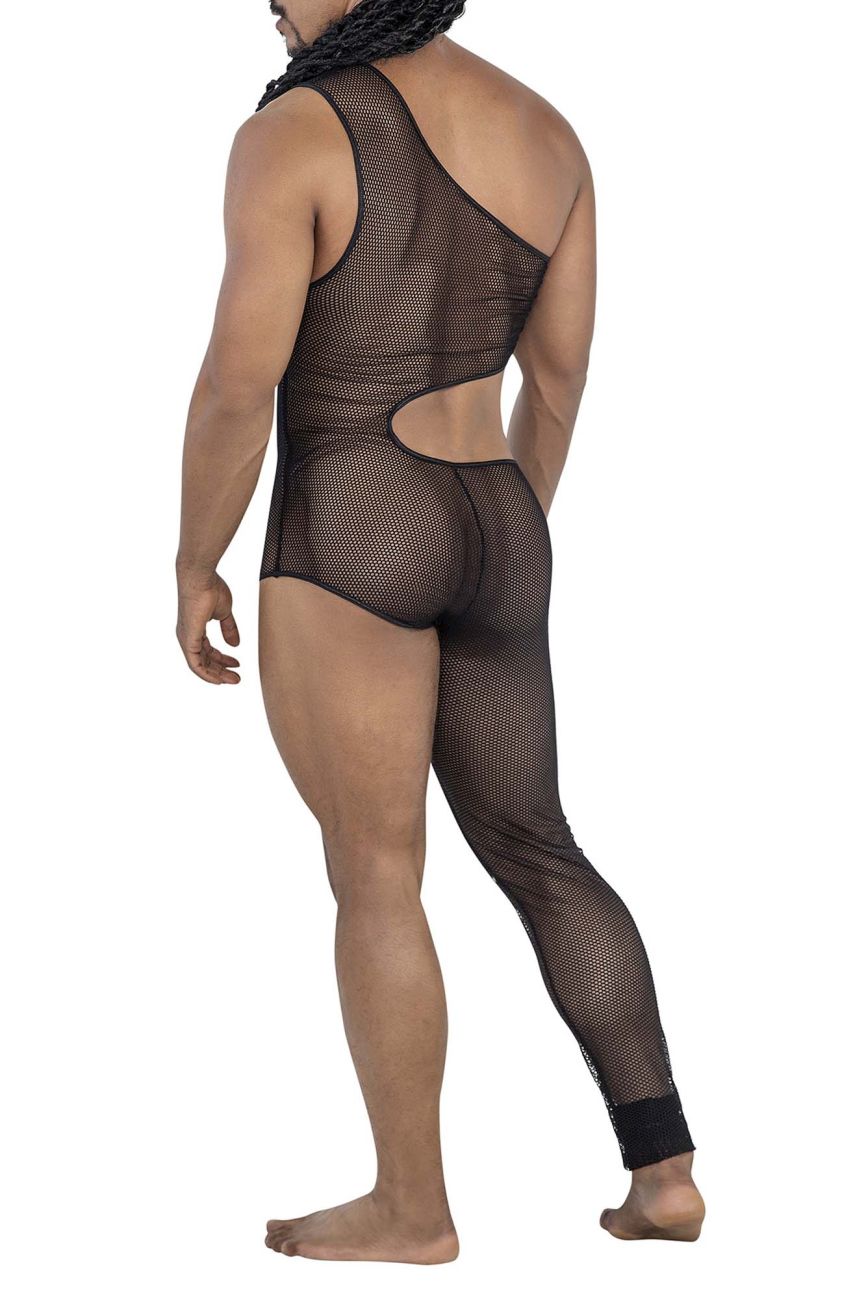 CandyMan Sheer Mesh One Shoulder One Leg Bodysuit - Black