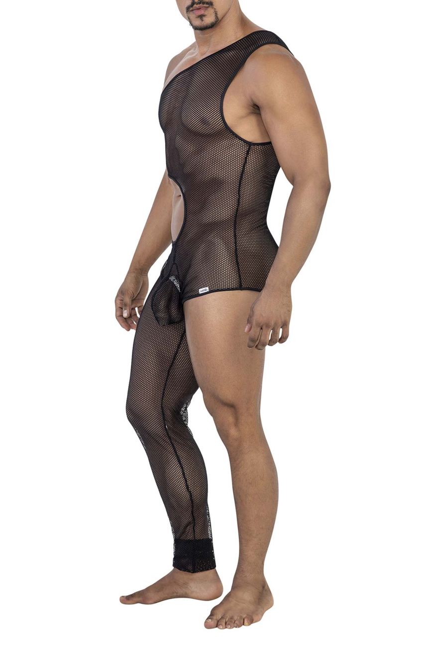 CandyMan Sheer Mesh One Shoulder One Leg Bodysuit - Black