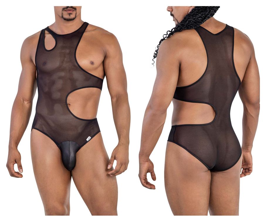 CandyMan Cut-Out Racerback Mesh Bodysuit - Black