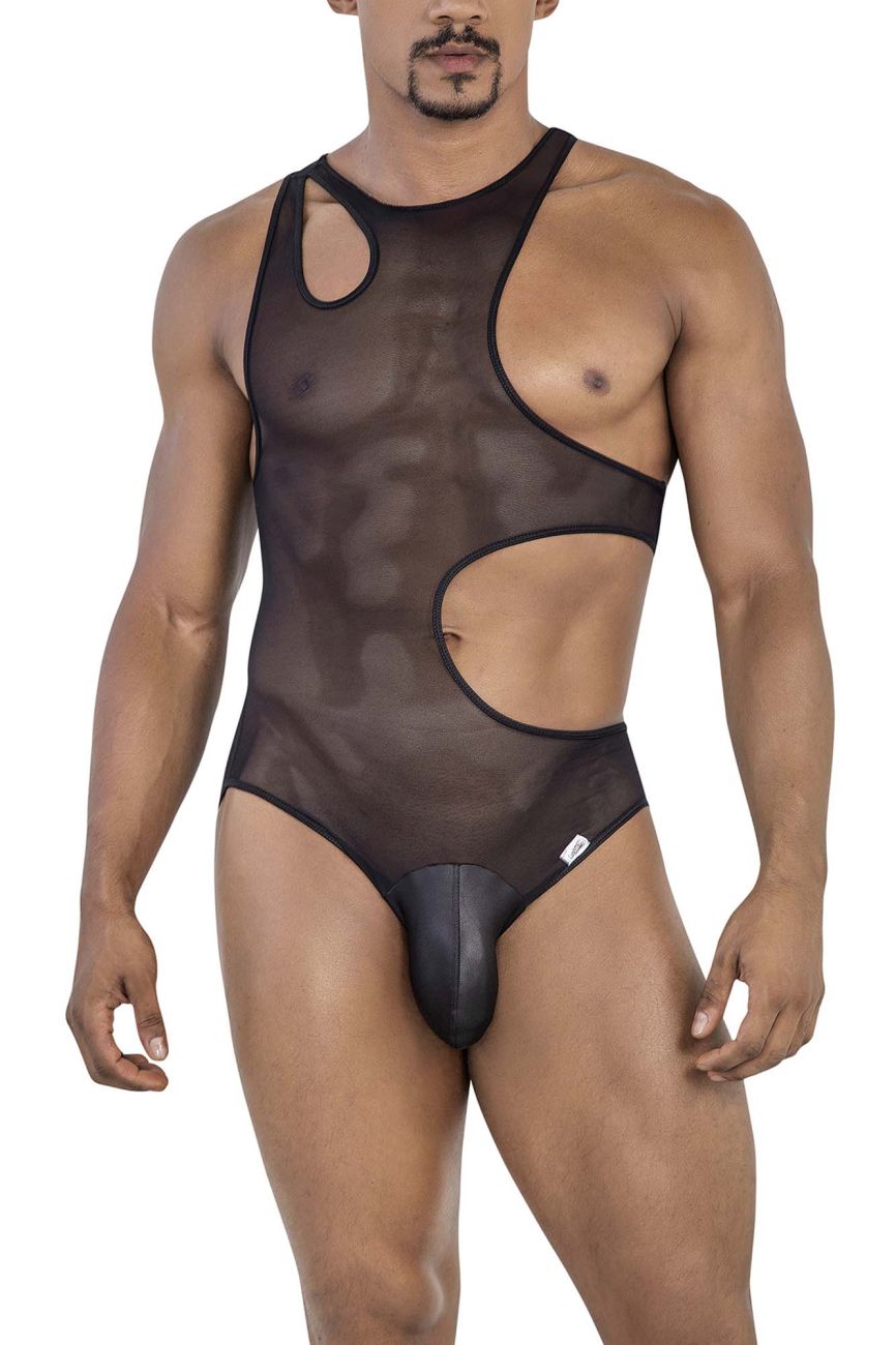 CandyMan Cut-Out Racerback Mesh Bodysuit - Black