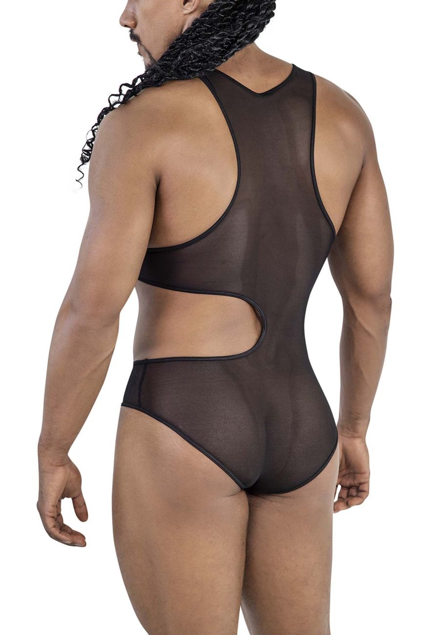 CandyMan Cut-Out Racerback Mesh Bodysuit - Black