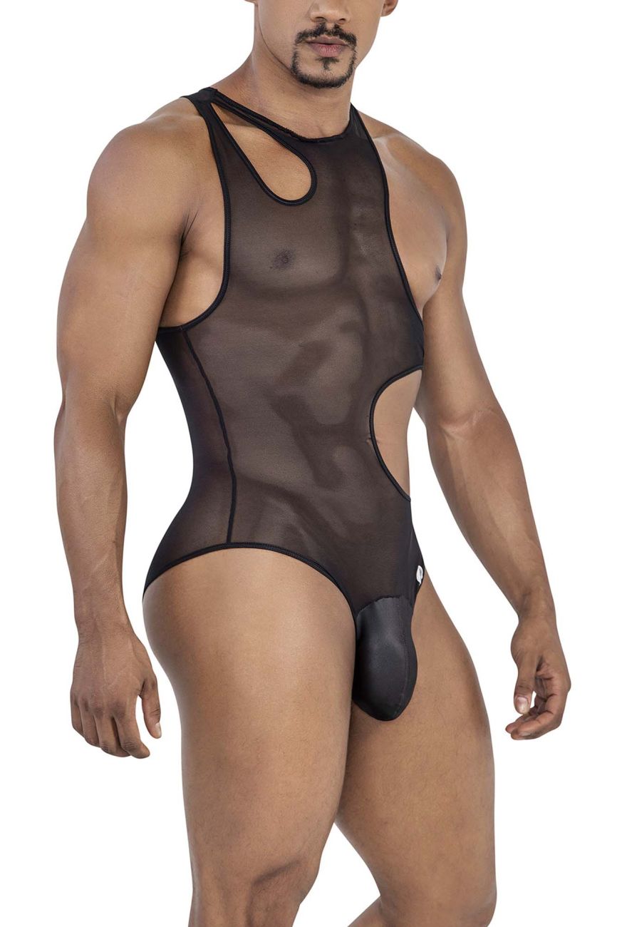 CandyMan Cut-Out Racerback Mesh Bodysuit - Black