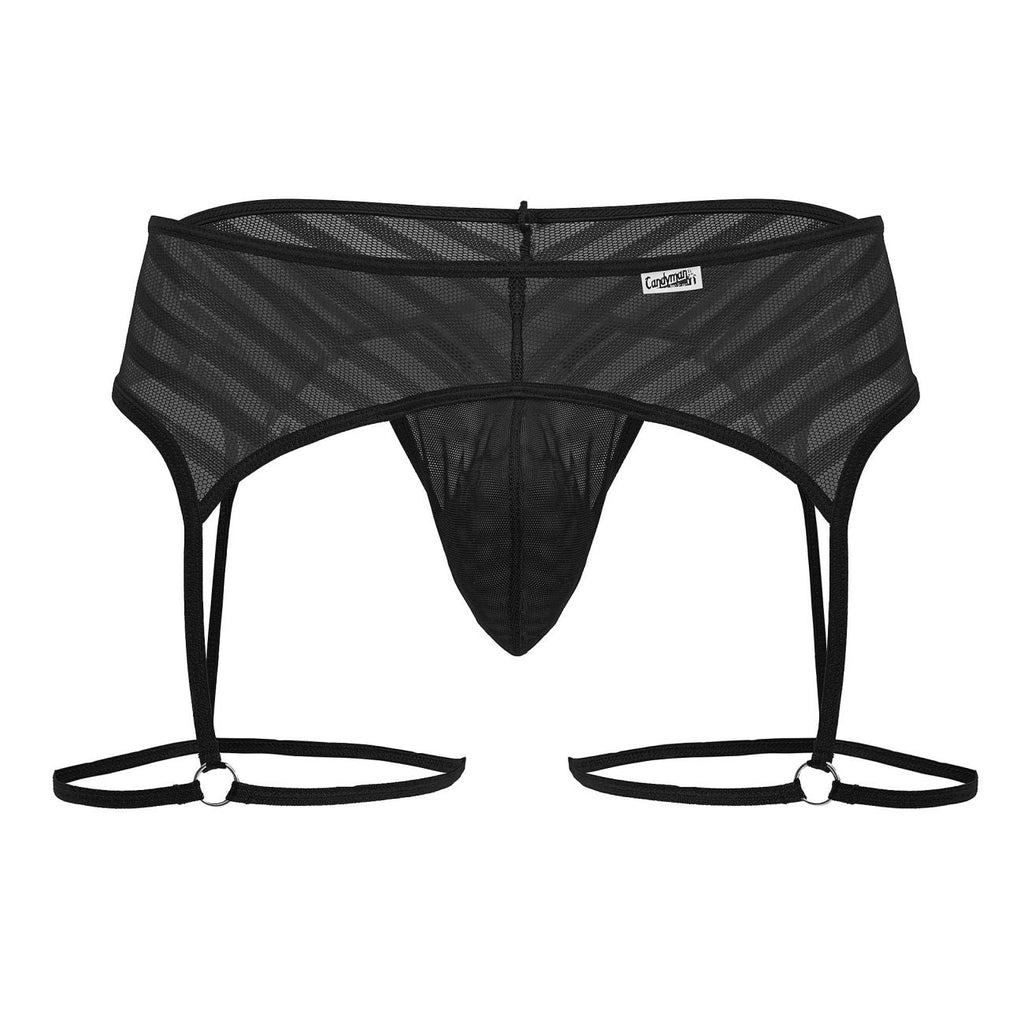 CandyMan Mesh Garter Thongs - Black