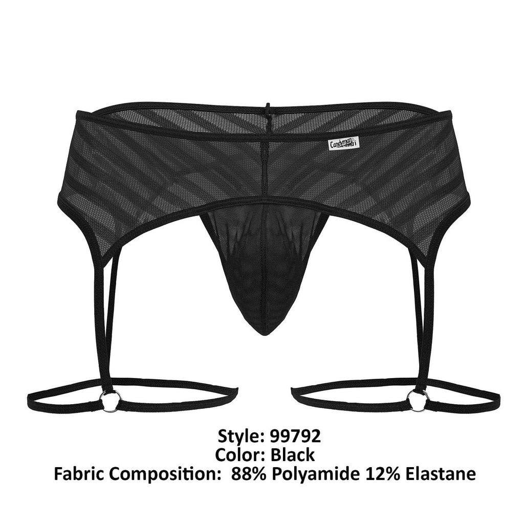 CandyMan Mesh Garter Thongs - Black