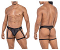CandyMan Garter Mesh Thongs - Black