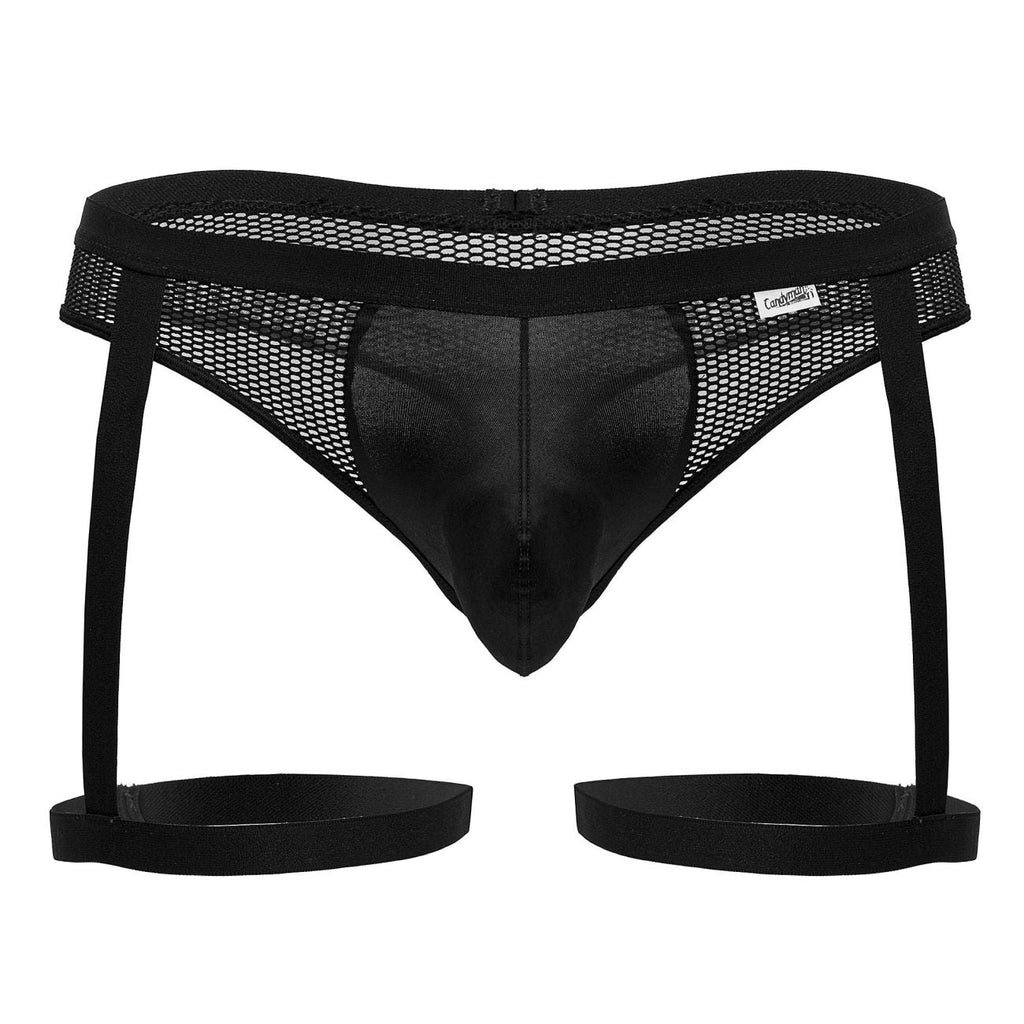 CandyMan Garter Mesh Thongs - Black