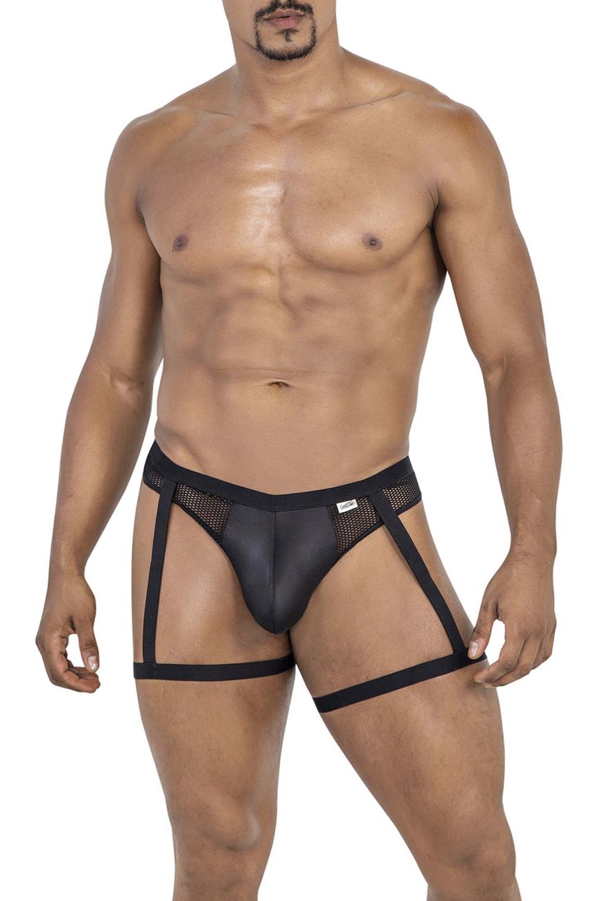 CandyMan Garter Mesh Thongs - Black