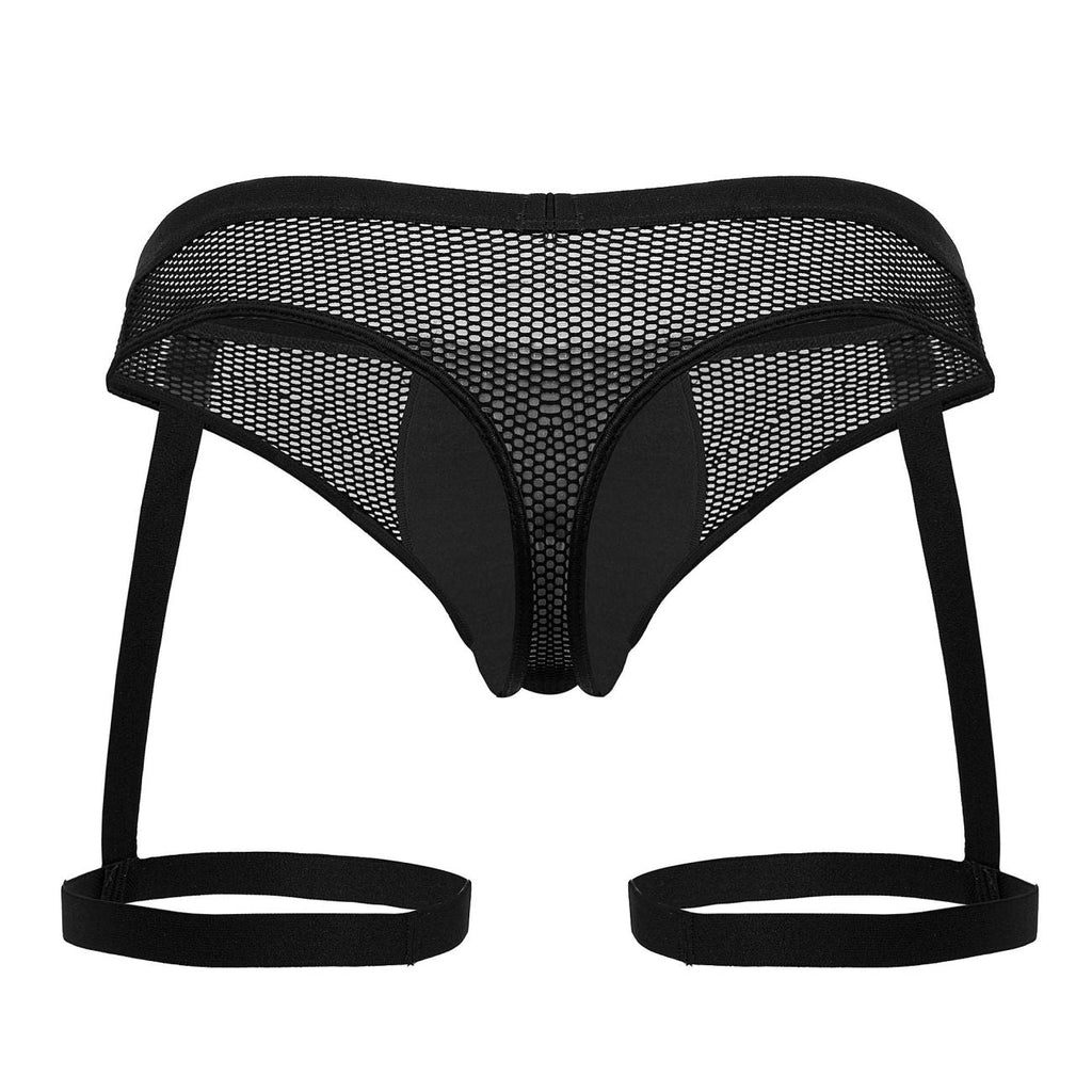 CandyMan Garter Mesh Thongs - Black