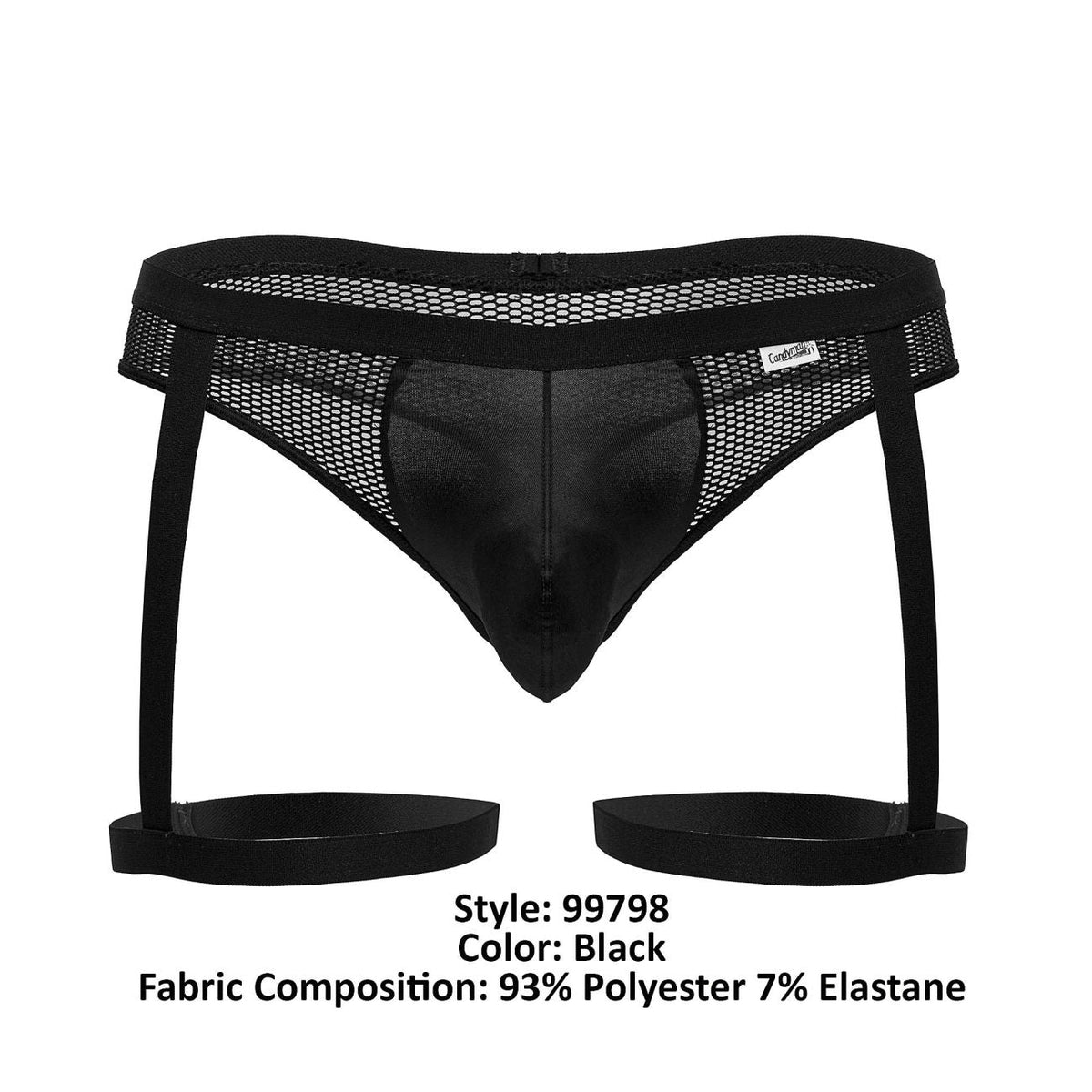 CandyMan Garter Mesh Thongs - Black