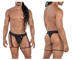 CandyMan Red Bow Lace Garter Thongs - Black