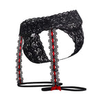 CandyMan Red Bow Lace Garter Thongs - Black