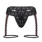 CandyMan Red Bow Lace Garter Thongs - Black