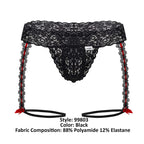 CandyMan Red Bow Lace Garter Thongs - Black