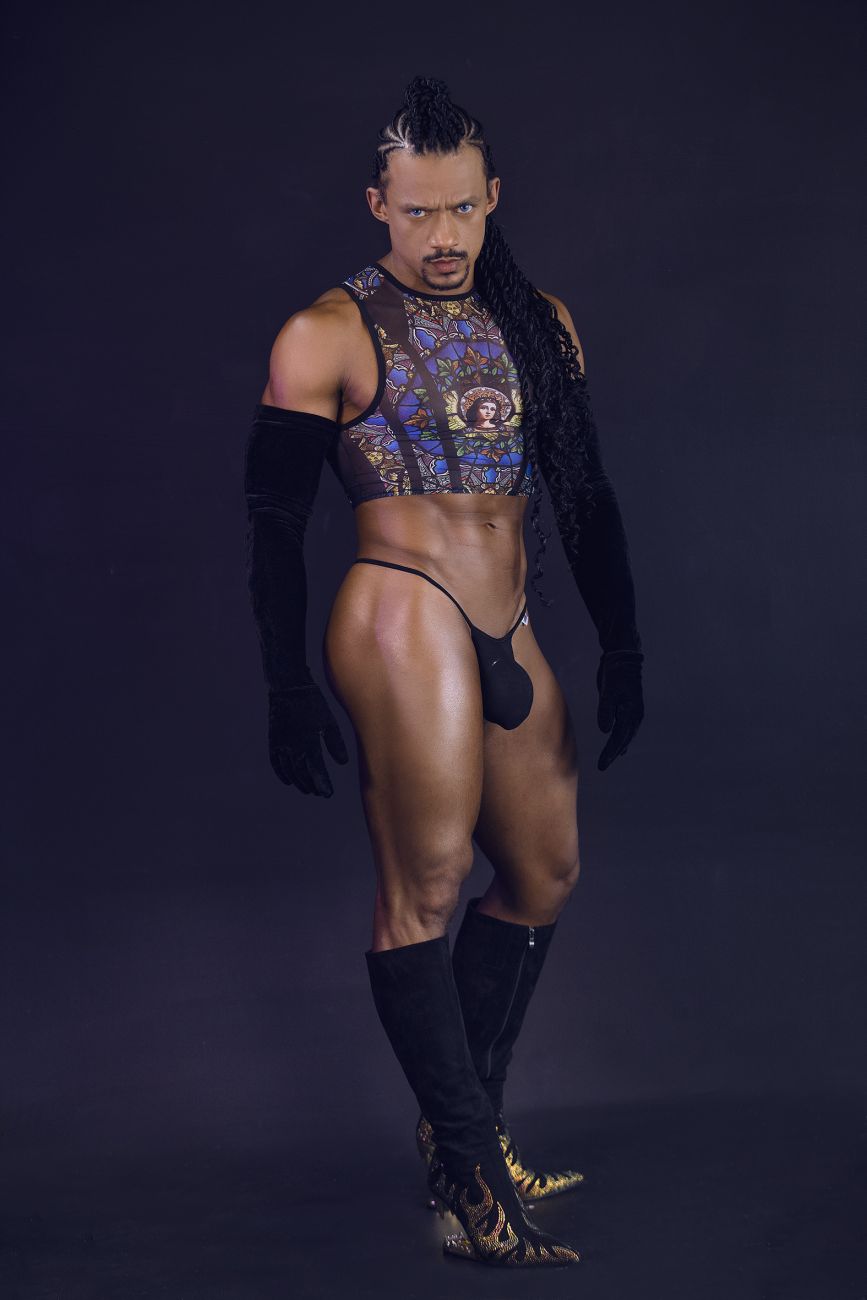CandyMan Stained Glass Crop Top - Black-Print