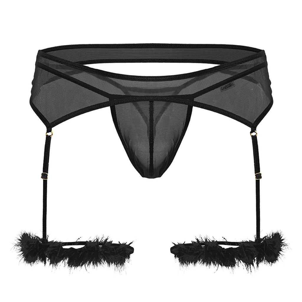 CandyMan Mesh Garter Outfit - Black