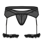 CandyMan Mesh Garter Outfit - Black